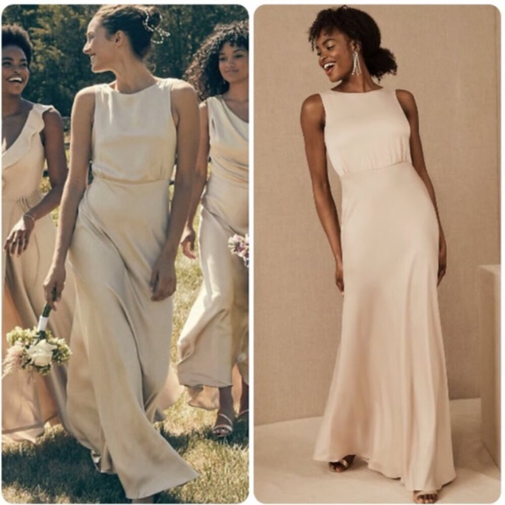 Sachin + Babi Anthropologie Beckett Dress Satin Maxi Oyster Blush Pink Size 4